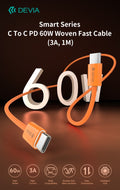 Cavo USB-C a USB-C Smart Series PD 60W Intrecciato Fast Charge (3A, 1m) Arancio-----DEEC325323O