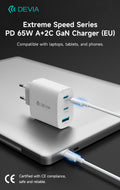 Carica batterie PD da 65 Watt GaN 2 uscite Tipo-C e una Usb A