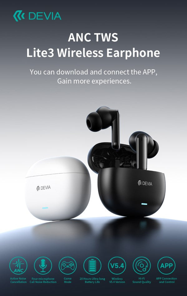 Auricolari wireless ANC TWS Lite3 Bluetooth 5.4 Bianchi