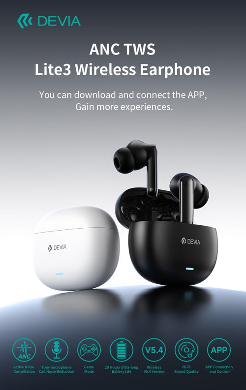 Auricolari wireless ANC TWS Lite3 Bluetooth 5.4 Bianchi