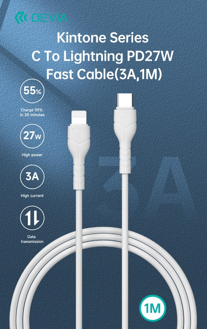 Kintone Cavo da Tipo-C a Lightning 5V 27W 1Mt Carica e Dati
