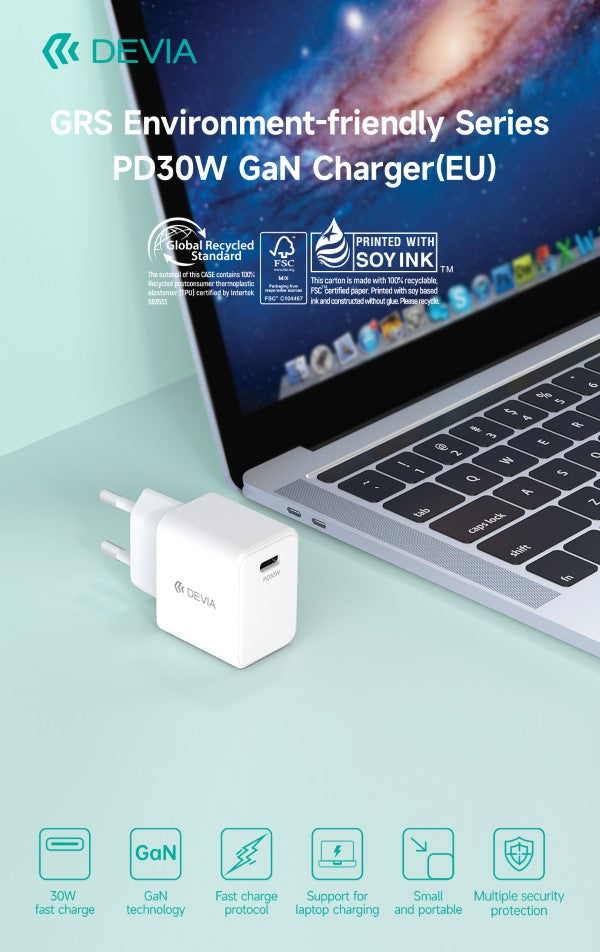 Carica Batteria PD 30W GaN Uscita Tipo-C Certificato GRS