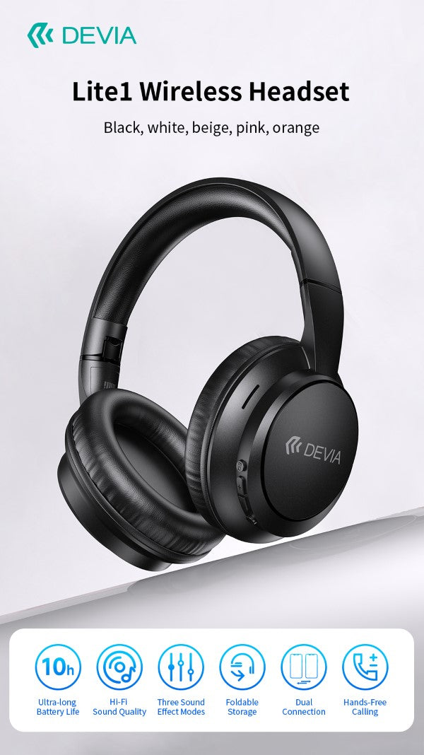 Lite1 Cuffie Over-Ear Wireless ad Alta Autonomia con Audio AAC e Ricarica Type-C Rosa