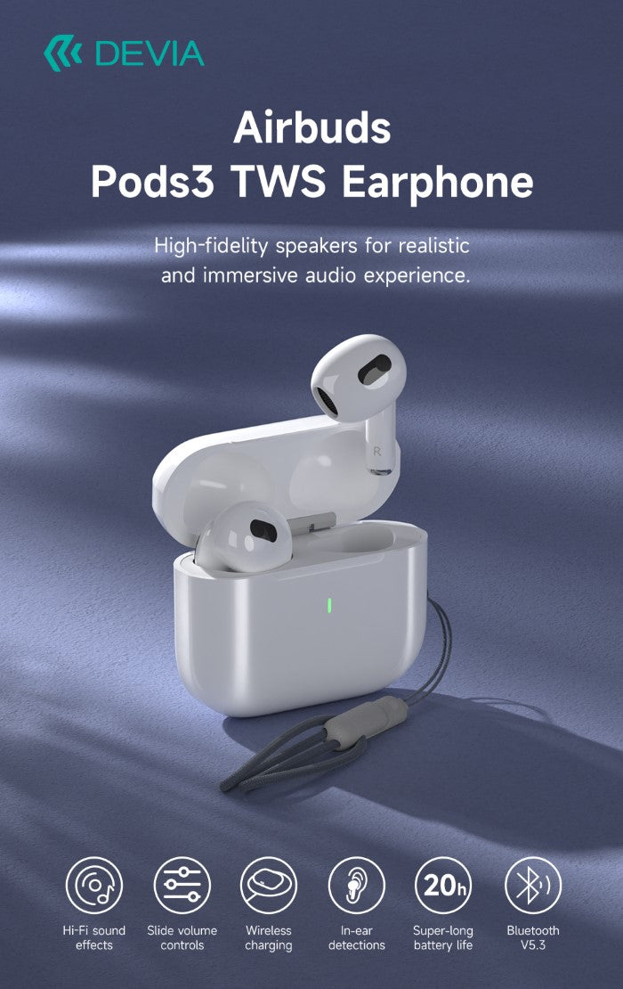 Auricolari Airbuds Pods3 TWS EM410 BT 5.3 Carica Wireless Bianchi