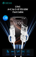 Cavo di Ricarica PD 60W USB-A + USB-C a USB-C + Lightning (1,2 m)