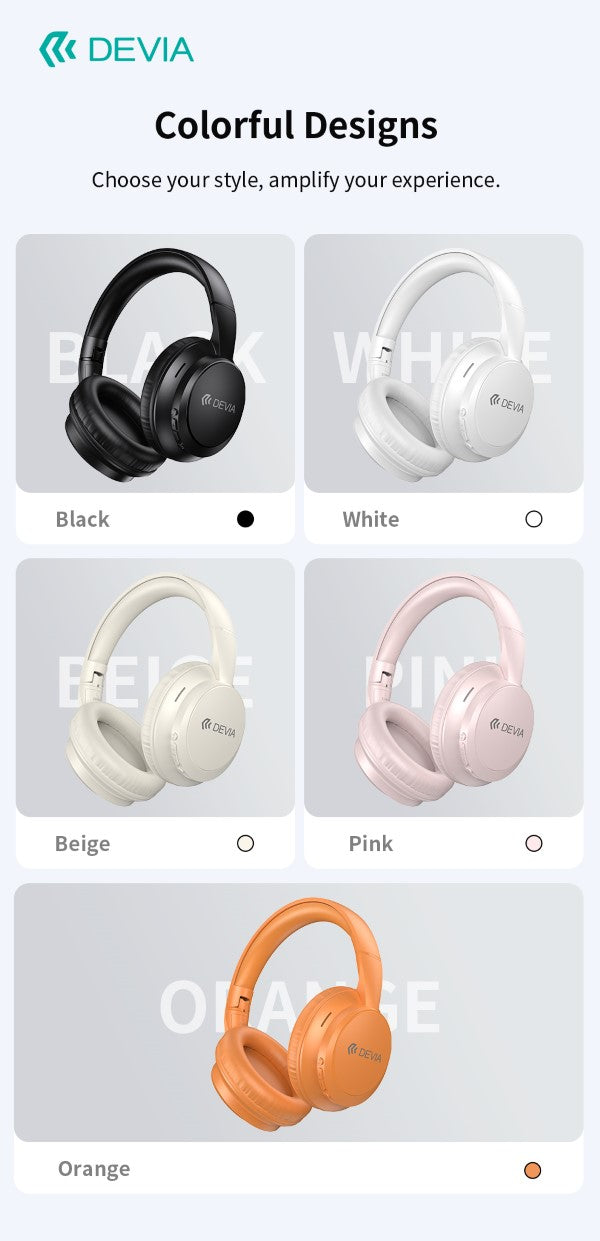 Lite1 Cuffie Over-Ear Wireless ad Alta Autonomia con Audio AAC e Ricarica Type-C Arancioni