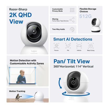 Tapo Telecamer sorveg. TC72 2K QHD Smart AI Wi-Fi Pan/Tilt Indoor