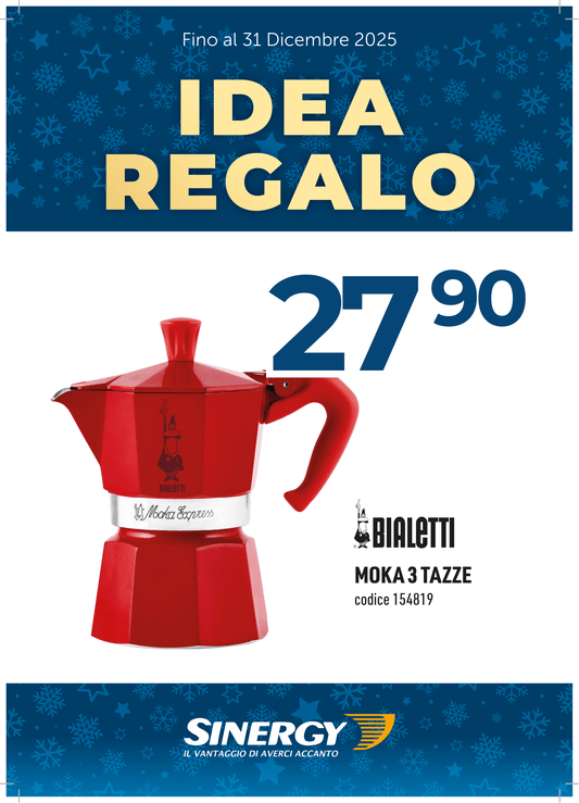 BIALETTI MOKA DA PIANO COTTURA A GAS 3 TAZZE 130ML ALLUMINIO, ROSSO