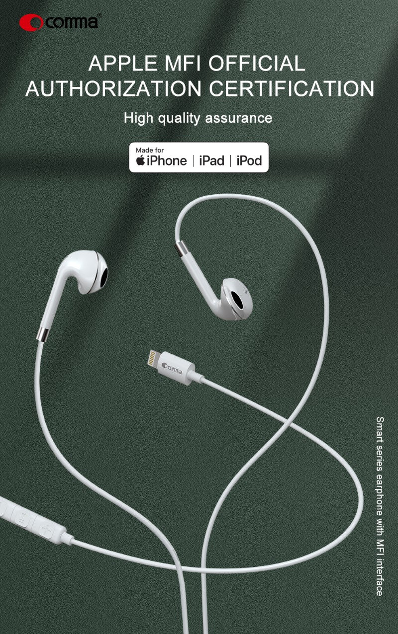 Auricolari Comma Apple Lightning Certificati MFI Voce/Musica