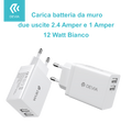 Carica Batterie 2 Uscite 2.4 Amper e 1 Amper 12 Watt Bianco
